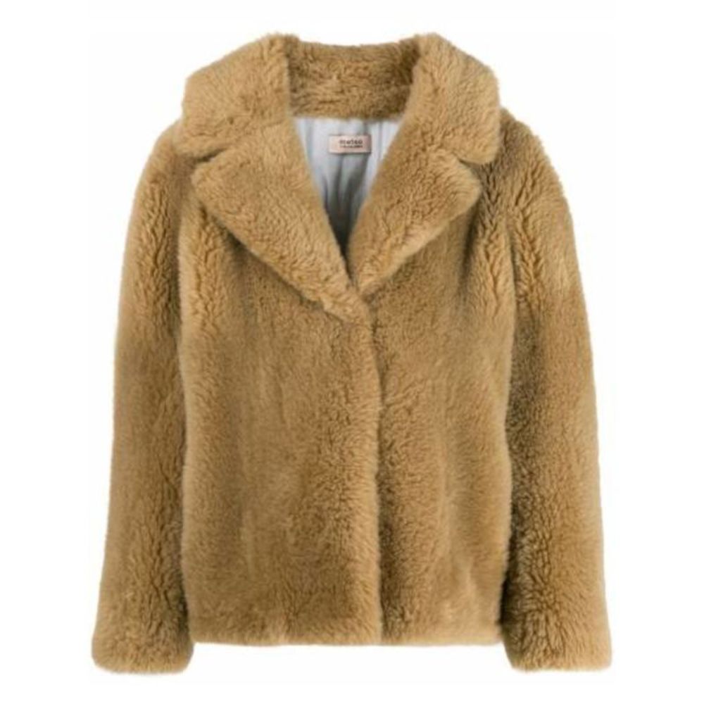 METEO Womens Beige Faux Fur Eye And Hook Closure Coat Size: 38